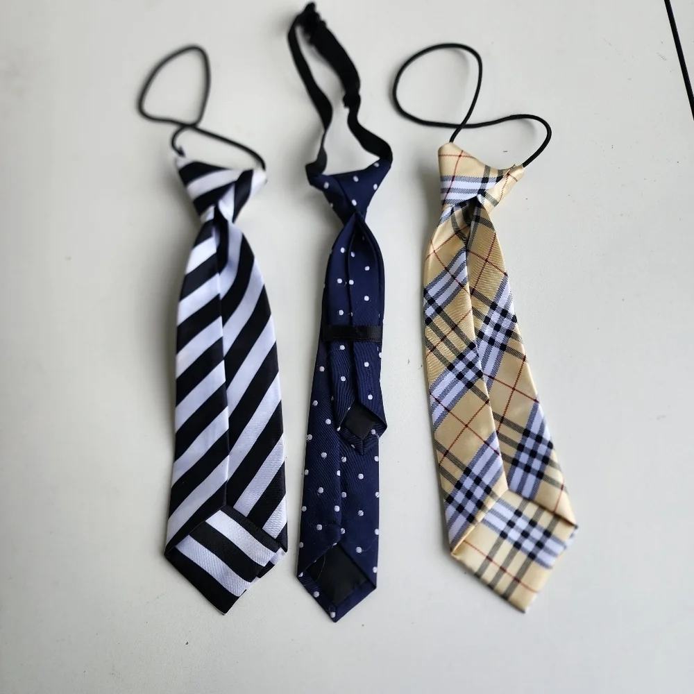 Lot Of 3  Pre-tied Ties Toddler Kids Size Blue Beige Black White
